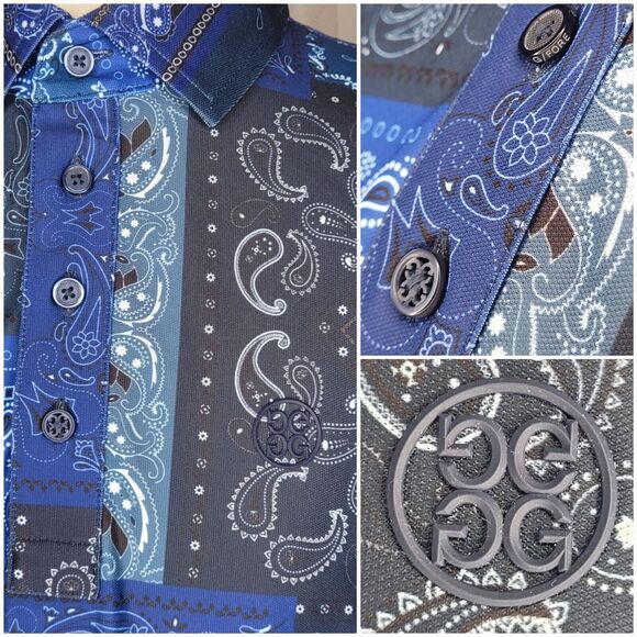 G/FORE Blue Polo Shirt with Geometric Patterns - Picture 2 of 11